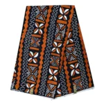 African Wax Print Ankara Fabric With Cowry Pattern - Brown / Black / White