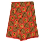 African Wax Print Fabric with Gye Nyame Adinkra Symbols by The Yard - Orange / Yellow