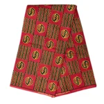African Wax Print Fabric with Gye Nyame Adinkra Symbols by The Yard - Red / Yellow
